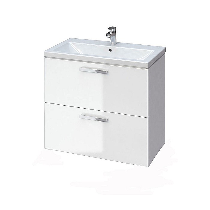 Baza si lavoar ceramic GN0971 cu dulap oglinda Celine, mobilier baie suspendat 60 cm, front MDF, 2 sertare, glisiere soft close, iluminare LED, alb [1]