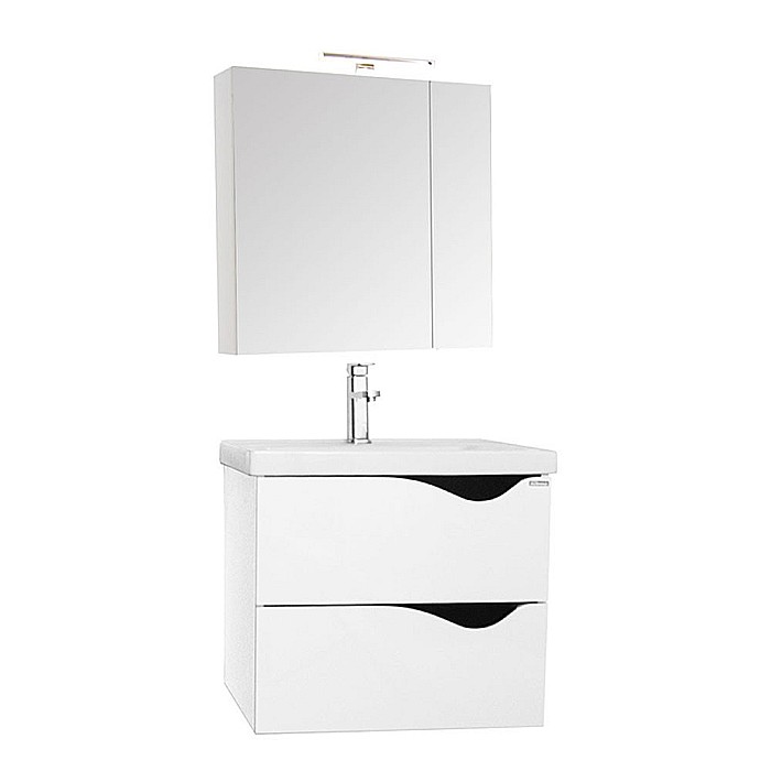 Baza si lavoar ceramic GN0971 cu dulap oglinda Celine, mobilier baie suspendat 60 cm, front MDF, 2 sertare, glisiere soft close, iluminare LED, alb [5]