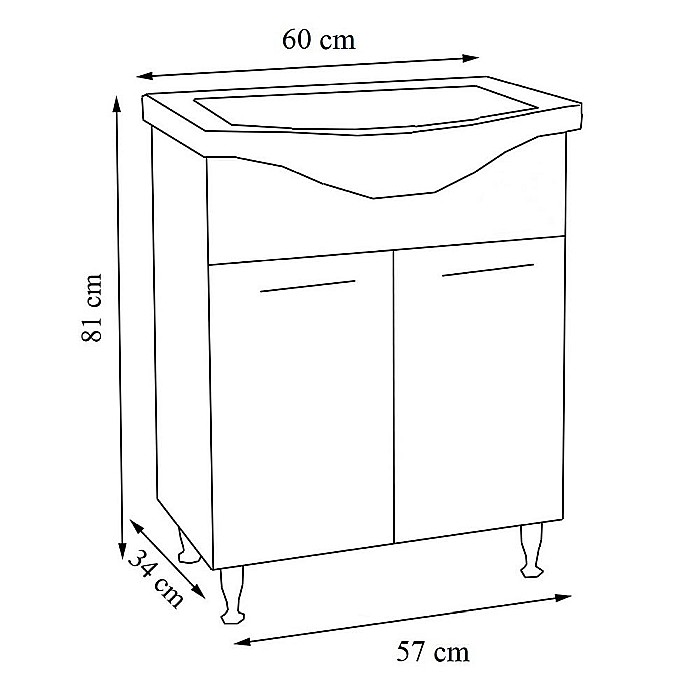 Baza si lavoar ceramic GN1531, mobilier baie stativ 60 cm, front MDF, 2 usi, balamale soft close, picioare cromate reglabile, alb [3]