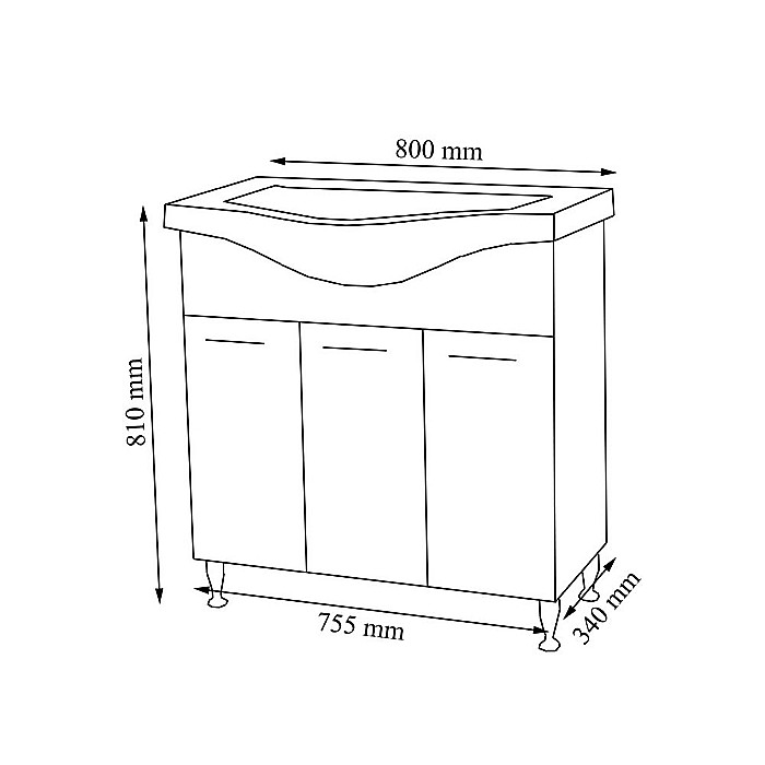 Baza si lavoar ceramic GN1531, mobilier baie stativ 80 cm, front MDF, 3 usi, balamale soft close, picioare cromate reglabile, alb [4]