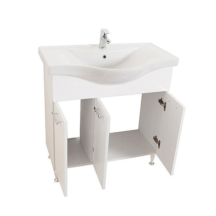 Baza si lavoar ceramic GN1531, mobilier baie stativ 80 cm, front MDF, 3 usi, balamale soft close, picioare cromate reglabile, alb [2]