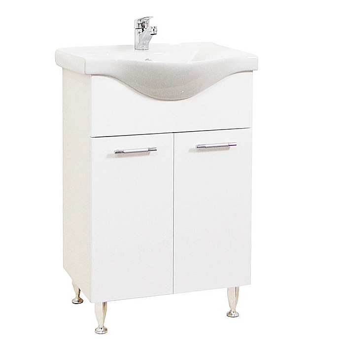 Baza si lavoar ceramic GN1531, mobilier baie stativ 60 cm, front MDF, 2 usi, balamale soft close, picioare cromate reglabile, alb [1]