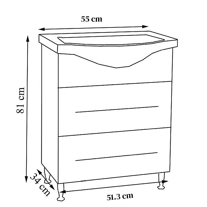 Baza si lavoar ceramic GN1871, mobilier baie stativ 55 cm, front MDF, 1 sertar, 1 usa, picioare cromate reglabile, alb [4]
