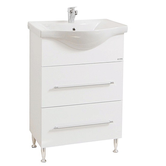 Baza si lavoar ceramic GN1871, mobilier baie stativ 55 cm, front MDF, 1 sertar, 1 usa, picioare cromate reglabile, alb [1]