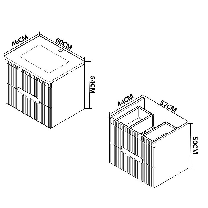 Baza si lavoar ceramic GN7091, mobilier baie suspendat 60 cm, dreptunghiular, front MDF, sertare soft close, alb [6]