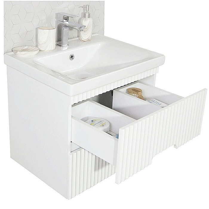 Baza si lavoar ceramic GN7091, mobilier baie suspendat 60 cm, dreptunghiular, front MDF, sertare soft close, alb [3]