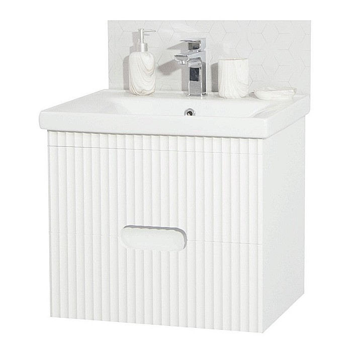 Baza si lavoar ceramic GN7091, mobilier baie suspendat 60 cm, dreptunghiular, front MDF, sertare soft close, alb [1]
