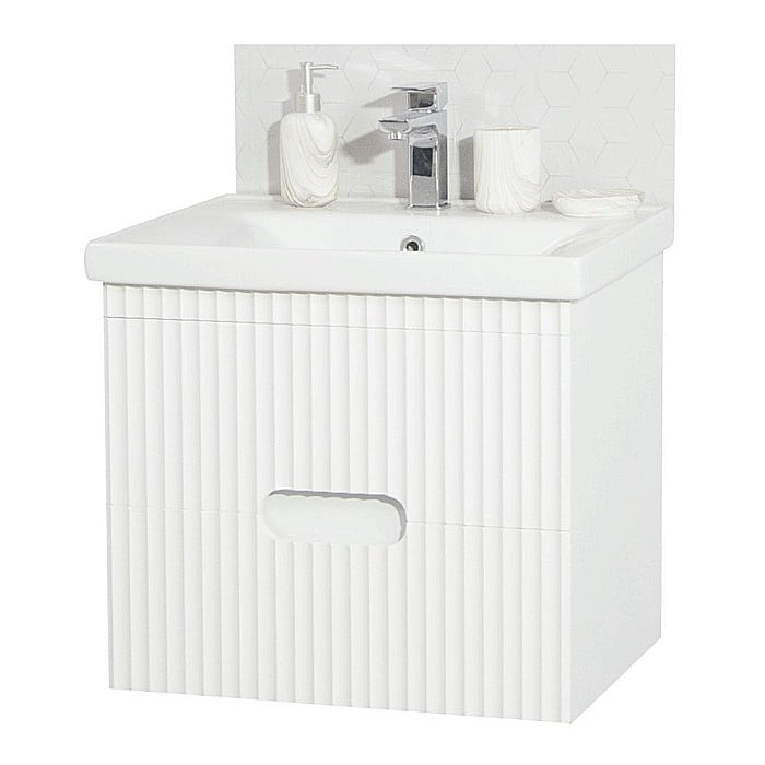 Baza si lavoar ceramic GN7091, mobilier baie suspendat 60 cm, dreptunghiular, front MDF, sertare soft close, alb [2]