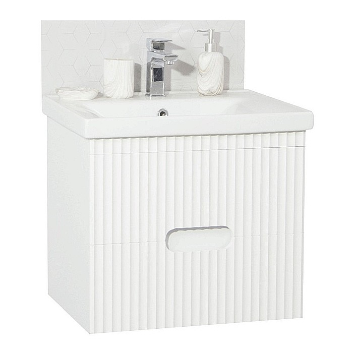 Baza si lavoar ceramic GN7091, mobilier baie suspendat 60 cm, dreptunghiular, front MDF, sertare soft close, alb [5]