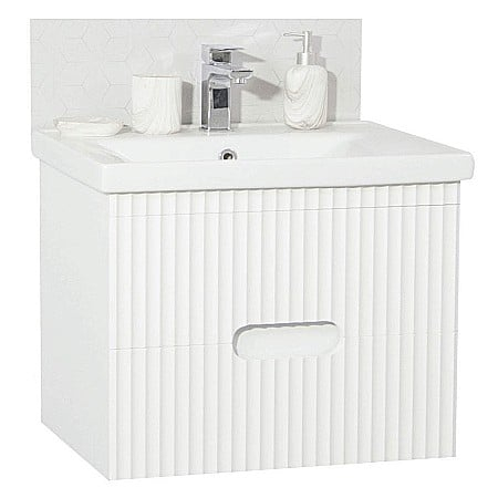 Baza si lavoar ceramic GN7091, mobilier baie suspendat 70 cm, dreptunghiular, front MDF riflat, sertare soft close, alb [2]