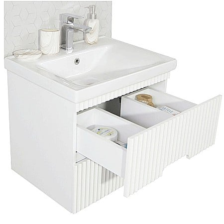 Baza si lavoar ceramic GN7091, mobilier baie suspendat 70 cm, dreptunghiular, front MDF riflat, sertare soft close, alb [4]
