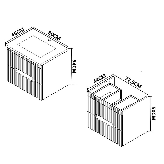 Baza si lavoar ceramic GN7091, mobilier baie suspendat 80 cm, dreptunghiular, front MDF riflat, sertare soft close, alb [8]