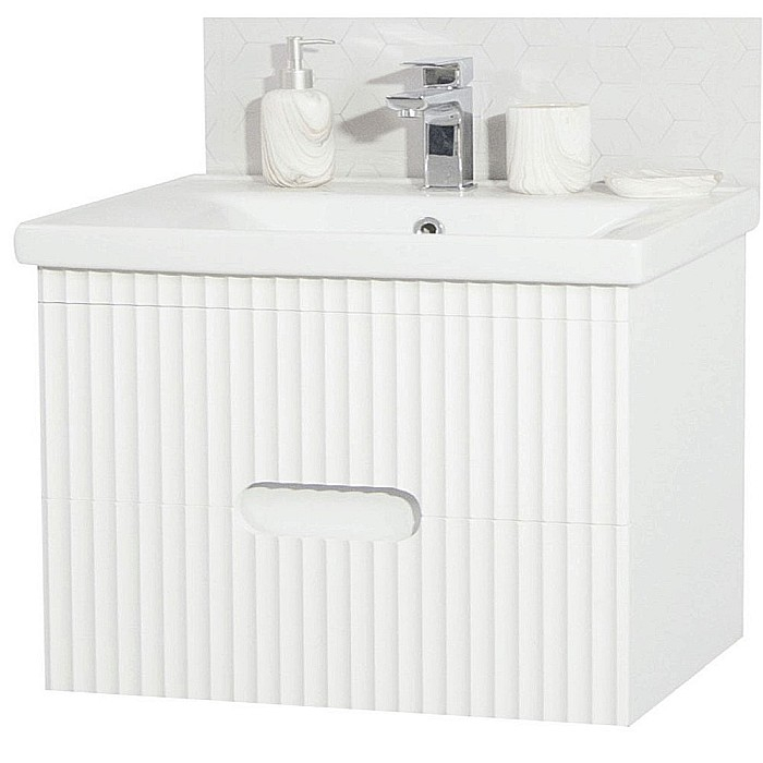 Baza si lavoar ceramic GN7091, mobilier baie suspendat 80 cm, dreptunghiular, front MDF riflat, sertare soft close, alb [7]