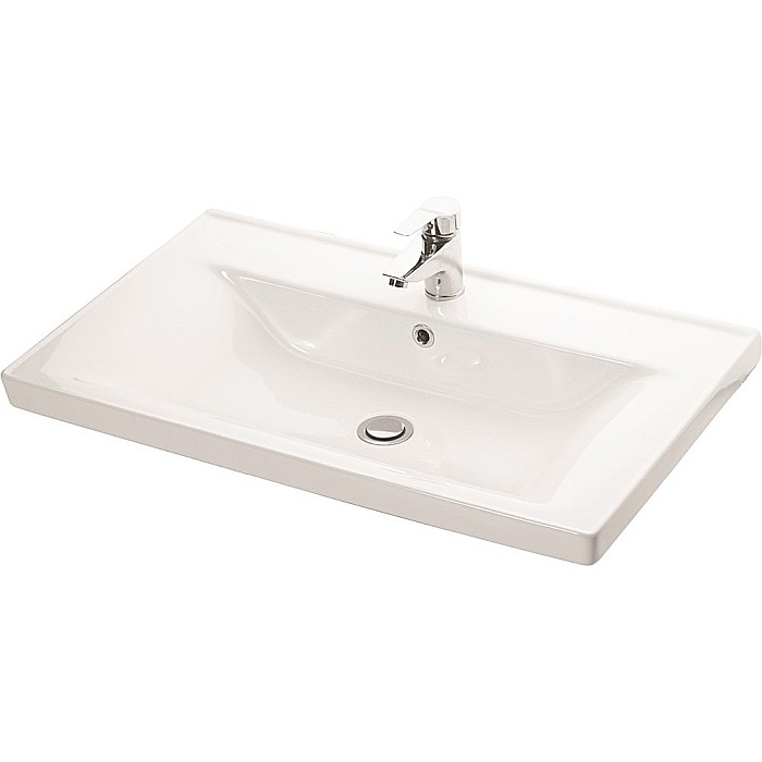 Baza si lavoar ceramic GN7091, mobilier baie suspendat 80 cm, dreptunghiular, front MDF riflat, sertare soft close, alb [9]