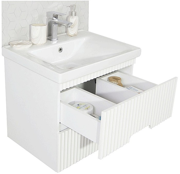 Baza si lavoar ceramic GN7091, mobilier baie suspendat 80 cm, dreptunghiular, front MDF riflat, sertare soft close, alb [4]