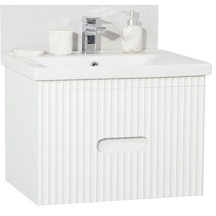 Baza si lavoar ceramic GN7091, mobilier baie suspendat 80 cm, dreptunghiular, front MDF riflat, sertare soft close, alb [2]