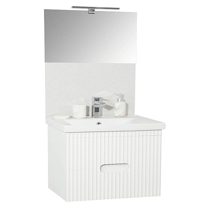Baza si lavoar ceramic GN7091, mobilier baie suspendat 80 cm, dreptunghiular, front MDF riflat, sertare soft close, alb [6]