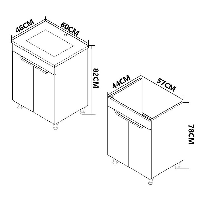 Baza si lavoar ceramic GN7561, mobilier baie stativ 60 cm, front MDF, 2 usi, 1 raft, picioare cromate reglabile, alb/antracit [5]