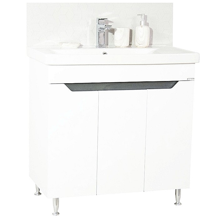 Baza si lavoar ceramic GN7561, mobilier baie stativ 80 cm, circular, front MDF, 3 usi, 2 rafturi, picioare cromate reglabile, alb/antracit [1]