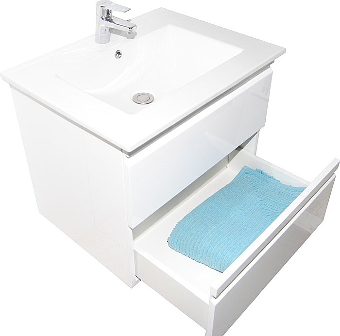 Baza si lavoar ceramic GN7861, mobilier baie suspendat 100 cm, dreptunghiular, front MDF, sertare soft close, alb [5]