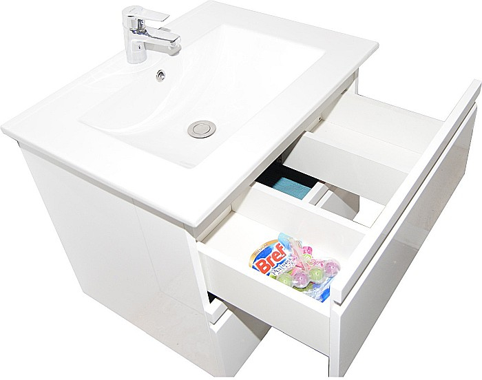 Baza si lavoar ceramic GN7861, mobilier baie suspendat 100 cm, dreptunghiular, front MDF, sertare soft close, alb [4]