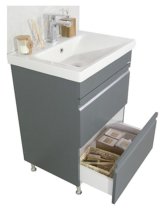 Baza si lavoar ceramic GN7861, mobilier baie suspendat 60 cm, dreptunghiular, front MDF, sertare soft close, antracit [3]