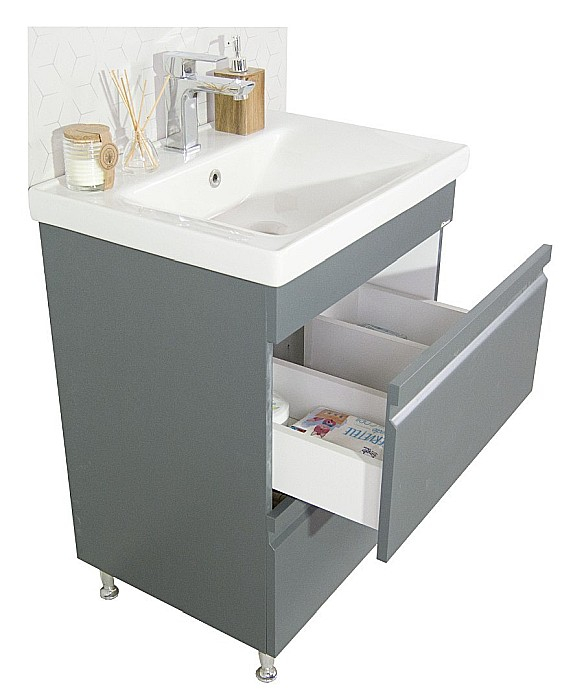 Baza si lavoar ceramic GN7861, mobilier baie suspendat 60 cm, dreptunghiular, front MDF, sertare soft close, antracit [4]