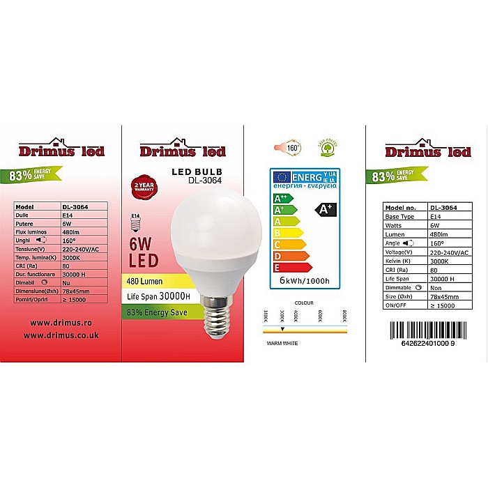 Bec Led Drimus E14 6W Lumina calda DL 3064 [2]