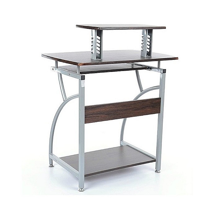 Birou calculator SL B07, polita glisanta tastatura, rafturi, structura metalica, MDF, 74x55x95 cm, maro inchis [4]