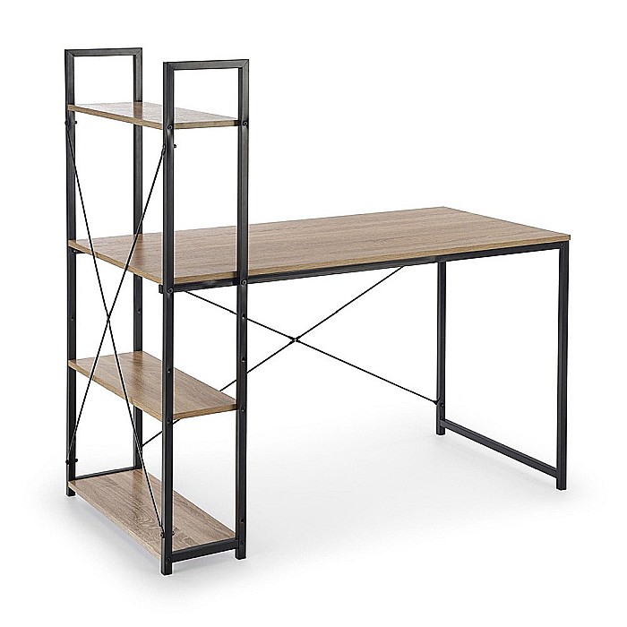 Birou cu rafturi HM Narvik B1, industrial, cadru metalic, PAL melaminat, 120x64x120 cm, stejar sonoma/negru [1]