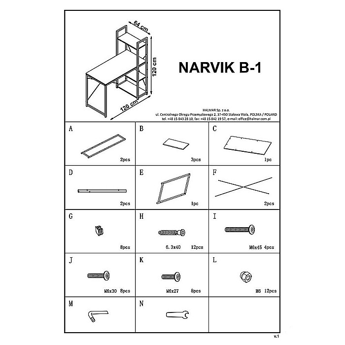 Birou cu rafturi HM Narvik B1, industrial, cadru metalic, PAL melaminat, 120x64x120 cm, stejar sonoma/negru [4]