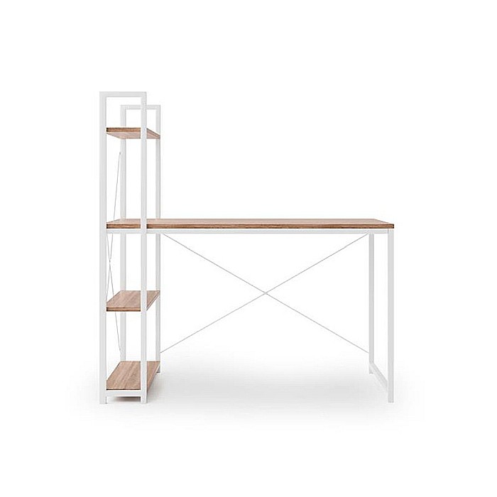 Birou cu rafturi HM Narvik B1, industrial, cadru metalic, PAL melaminat, 120x64x120 cm, stejar sonoma - alb [4]