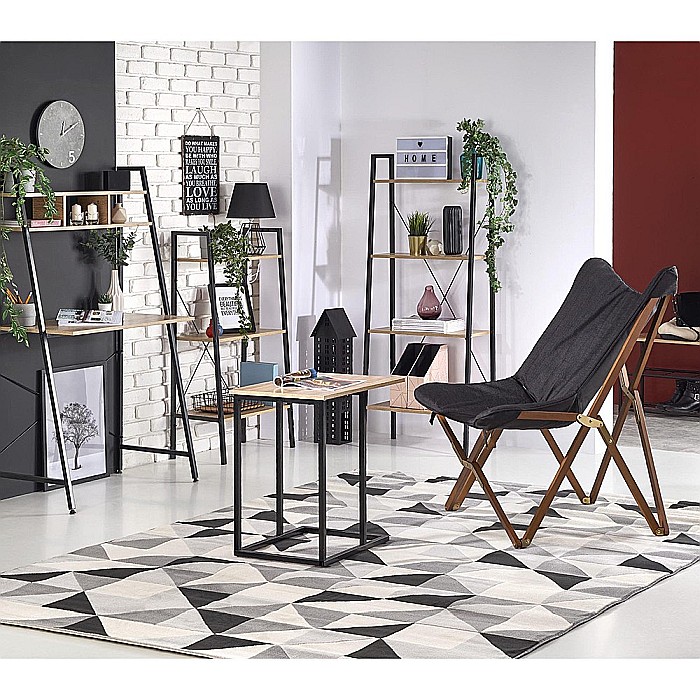 Birou cu rafturi HM Narvik B1, industrial, cadru metalic, PAL melaminat, 120x64x120 cm, stejar sonoma/negru [3]