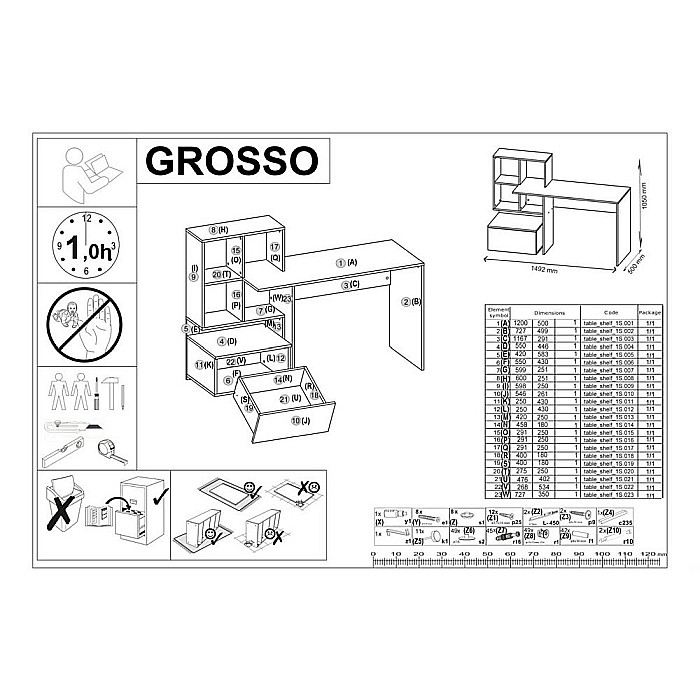 Birou cu spatii depozitare HM Grosso, rafturi, sertar, PAL melaminat, 149x50x105 cm, stejar auriu/gri antracit [2]