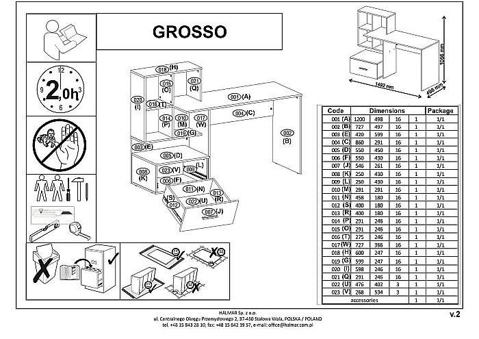 Birou cu spatii depozitare HM Grosso, rafturi, sertar, PAL melaminat, 149x50x105 cm, stejar auriu/alb [16]