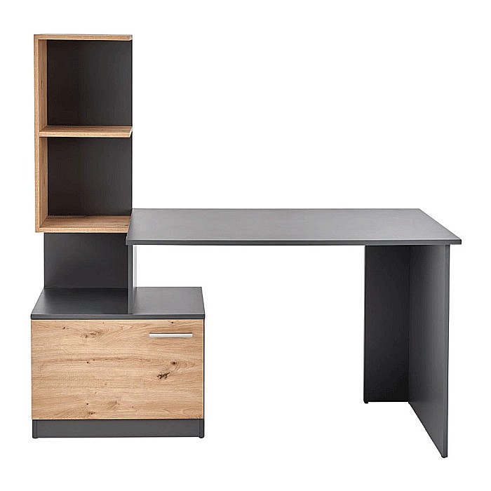 Birou cu spatii depozitare HM Miso, blat PAL, cu rafturi, organizator, design modern, antracit/stejar artizanal [3]
