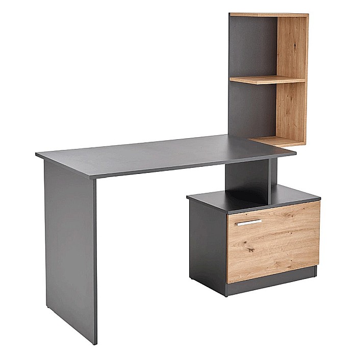 Birou cu spatii depozitare HM Miso, blat PAL, cu rafturi, organizator, design modern, antracit/stejar artizanal [5]
