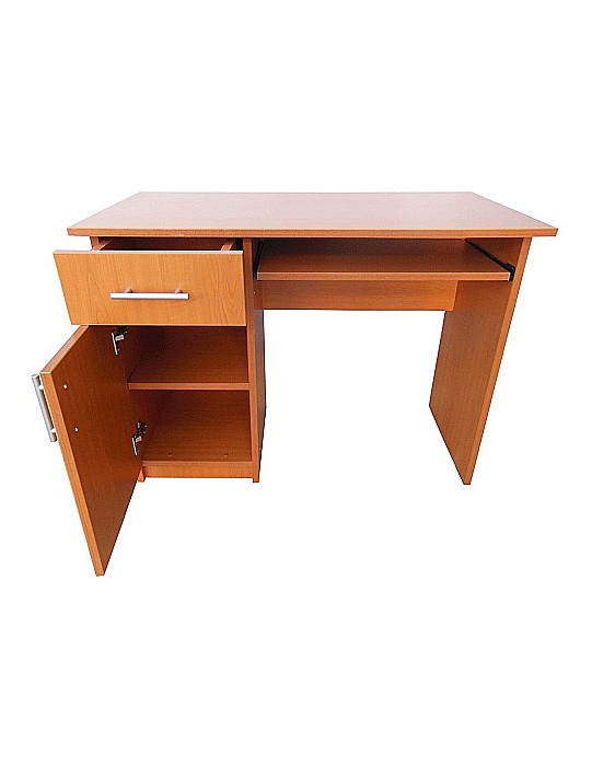 Birou cu spatiu depozitare pentru scolari, Pal Melaminat, sertar, 2 rafturi, polita glisanta tastatura, 100x52x76 cm, cires [3]