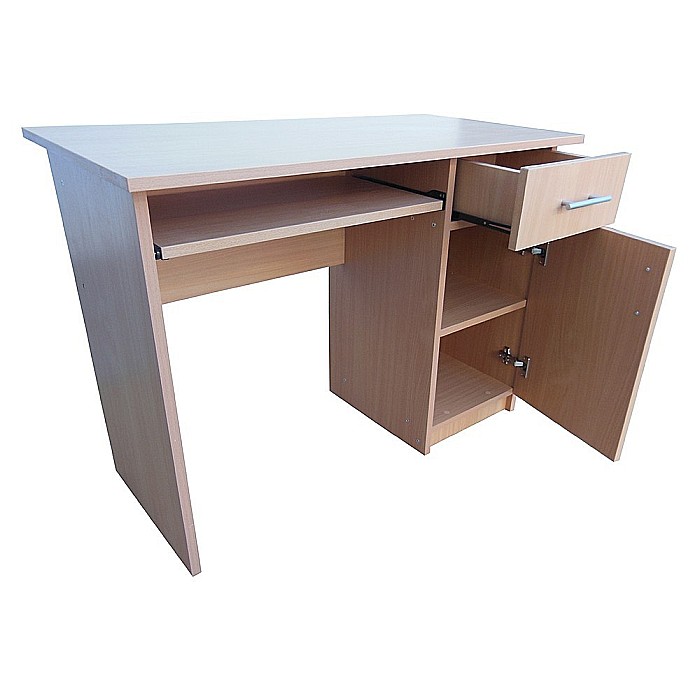 Birou cu spatiu depozitare pentru scolari, Pal Melaminat, sertar, 2 rafturi, polita glisanta tastatura, 100x52x76 cm, fag [2]