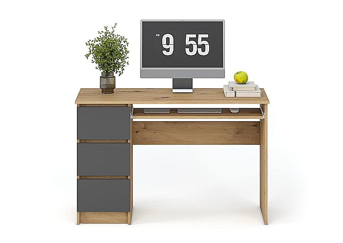 Birou cu suport glisant tastatura HM Cino, blat PAL, sertare, organizare office, design modern, stejar artizanal/antracit [7]