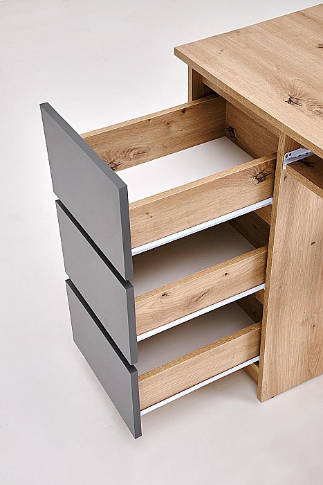 Birou cu suport glisant tastatura HM Cino, blat PAL, sertare, organizare office, design modern, stejar artizanal/antracit [8]
