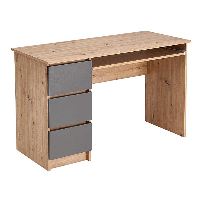 Birou cu suport glisant tastatura HM Cino, blat PAL, sertare, organizare office, design modern, stejar artizanal/antracit [2]