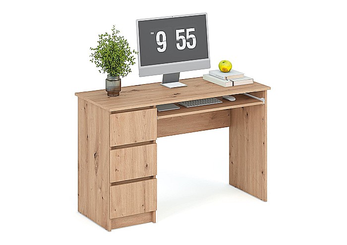 Birou cu suport glisant tastatura HM Cino, blat PAL, sertare, organizare office, design modern, stejar artizanal [11]