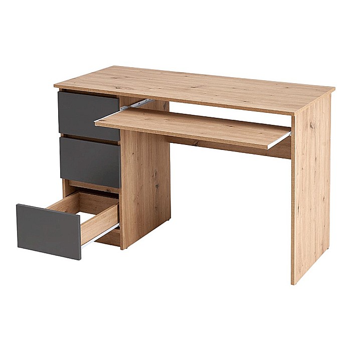 Birou cu suport glisant tastatura HM Cino, blat PAL, sertare, organizare office, design modern, stejar artizanal/antracit [3]