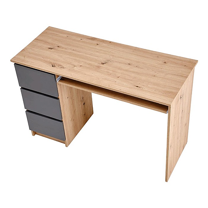 Birou cu suport glisant tastatura HM Cino, blat PAL, sertare, organizare office, design modern, stejar artizanal/antracit [4]
