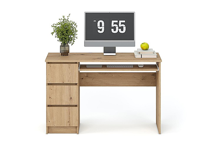 Birou cu suport glisant tastatura HM Cino, blat PAL, sertare, organizare office, design modern, stejar artizanal [10]