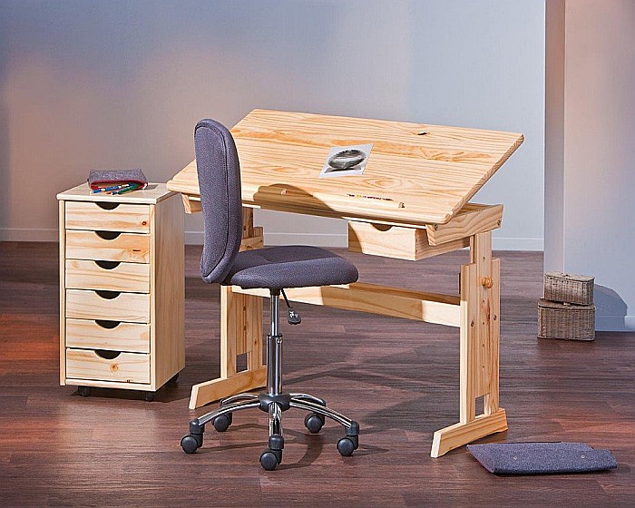 Birou ergonomic pentru copii HM Julia, inaltime reglabila, unghi inclinare ajustabil, lemn, 109x55x63-93 cm, fag [3]