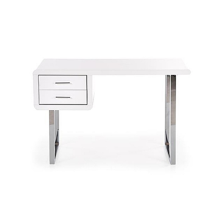 Birou HM B30, MDF lucios, cadru metalic cromat, 2 sertare, 120x55x76 cm, alb [6]
