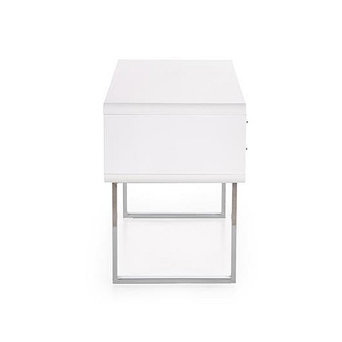 Birou HM B30, MDF lucios, cadru metalic cromat, 2 sertare, 120x55x76 cm, alb [2]