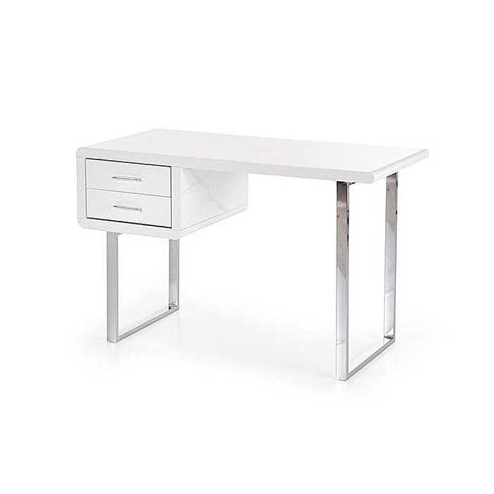Birou HM B30, MDF lucios, cadru metalic cromat, 2 sertare, 120x55x76 cm, alb [1]